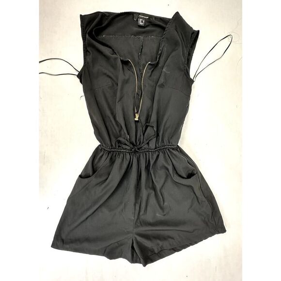 Atmosphere Romper Jumpsuit Shorts Sleeveless Zipper Black V-Neck - Size 2 - Picture 1 of 10